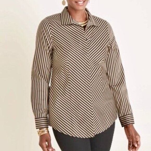 Chico's Tops - Chico's Black and Tan Striped Button Down Shirt